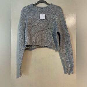NWT American Eagle cropped bow gray sweater size XS coquette preppy